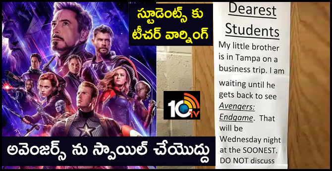 teacher warning notice to students not to spoil Avengers: Endgame